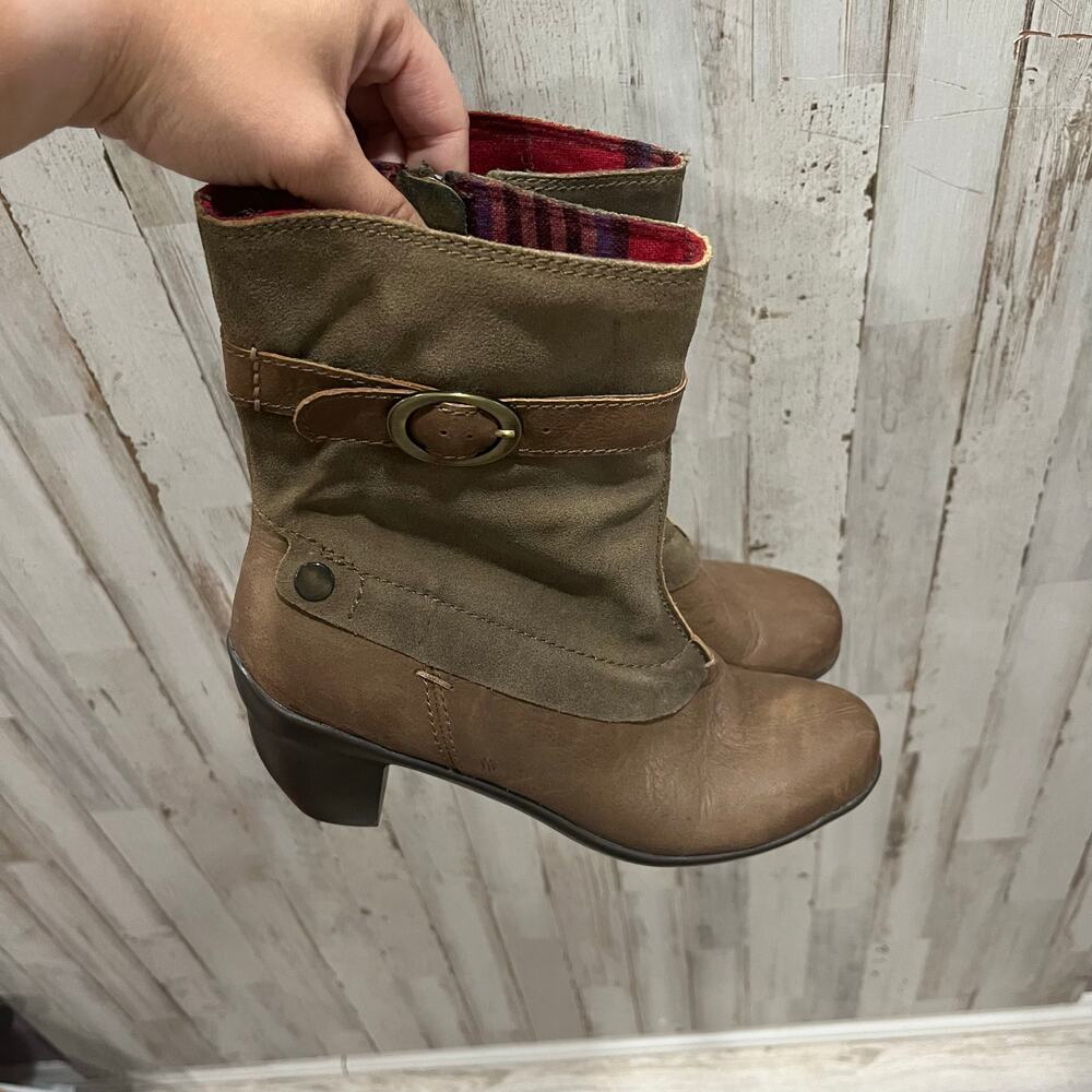 OTBT Emporia Brown Leather Calf Booties Boots Round Toe Buckles Womens 6.5